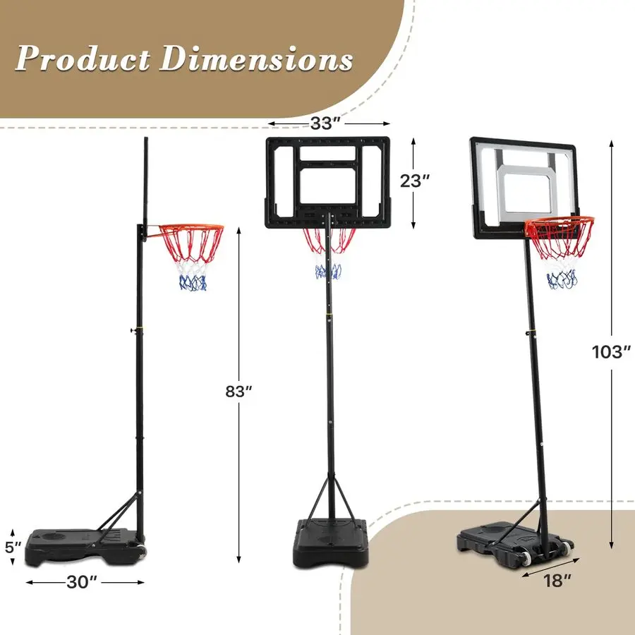 

Баскетбольное кольцо для улицы, футляр с регулируемой высотой 7 футов, 33 отверстия, портативное баскетбольное кольцо с колесом, подходящее для заднего двора