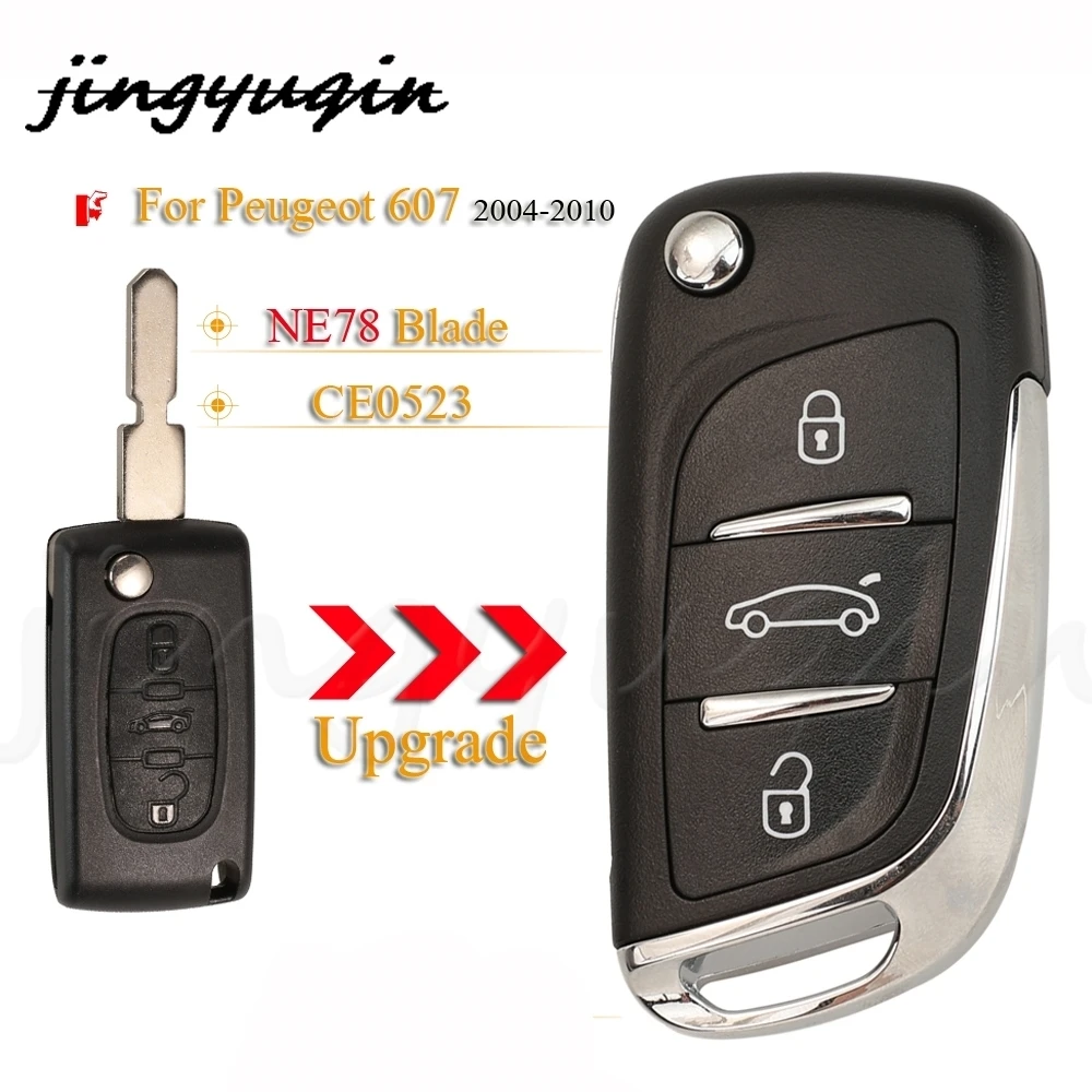 Jingyuqin รีโมทดัดแปลง3ปุ่มผิวนอกพับได้สำหรับเคส Peugeot 607 2004-2010 Fob NE78 CE0523เบลด