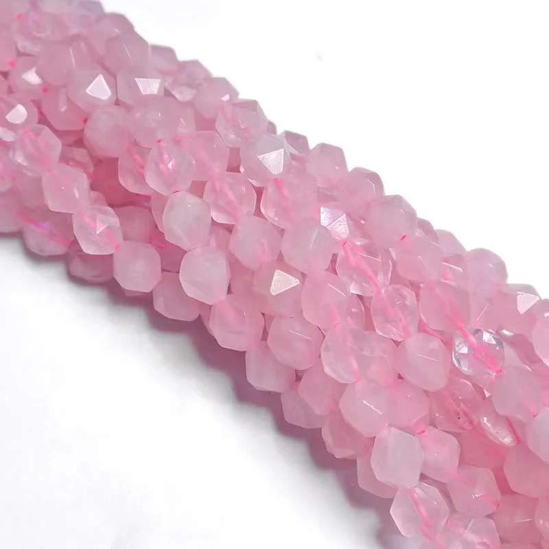 Natural Faceted Pink Quartz Stone Beads Round Loose Spacer Beads For Jewelry Making DIY Bracelets Necklace 15\