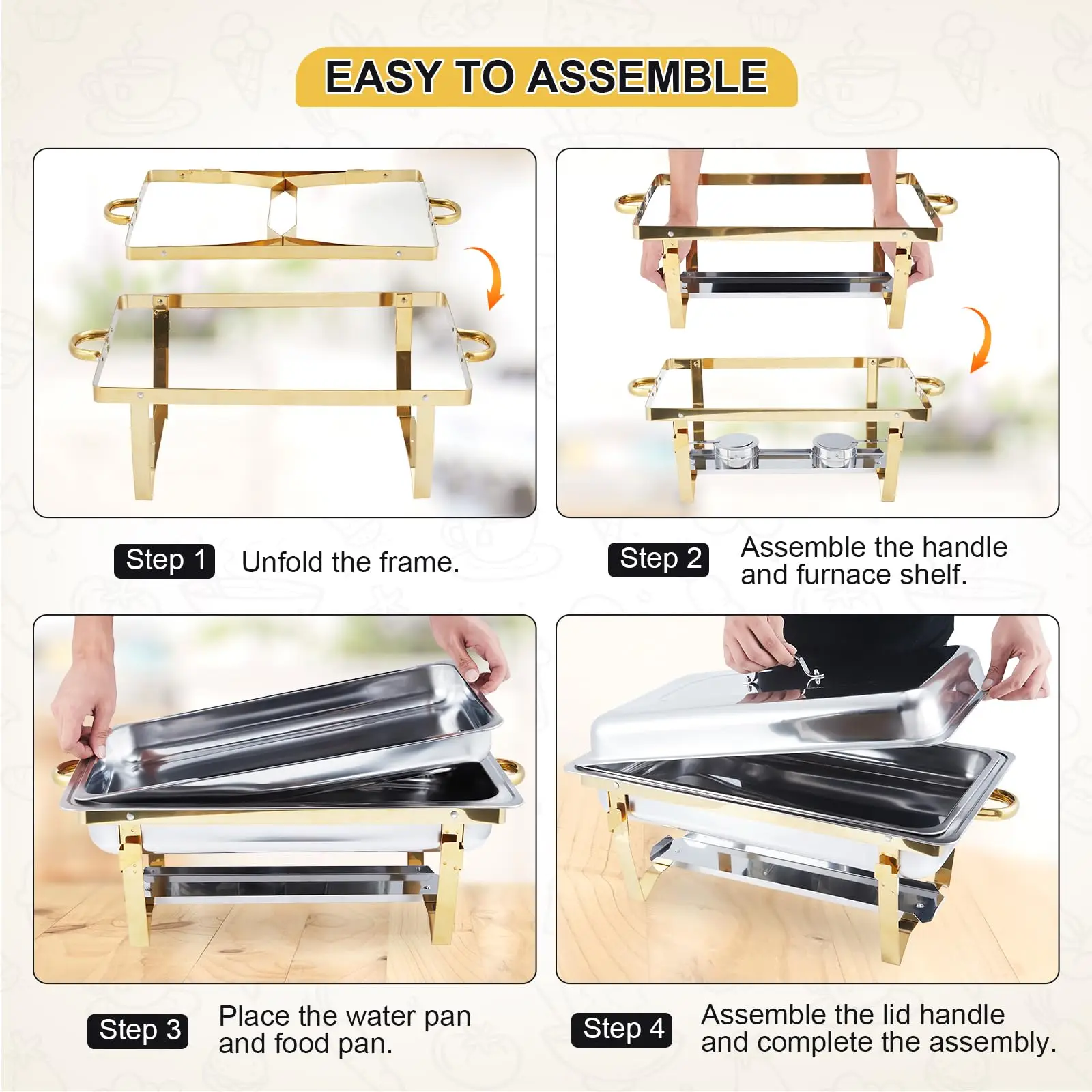 4 Pack Buffet Chafing Dish Set, 24.4X14X12 Inches Single Compartment Stainless Steel Food Warmer For Party Commercial Home Use - view 4