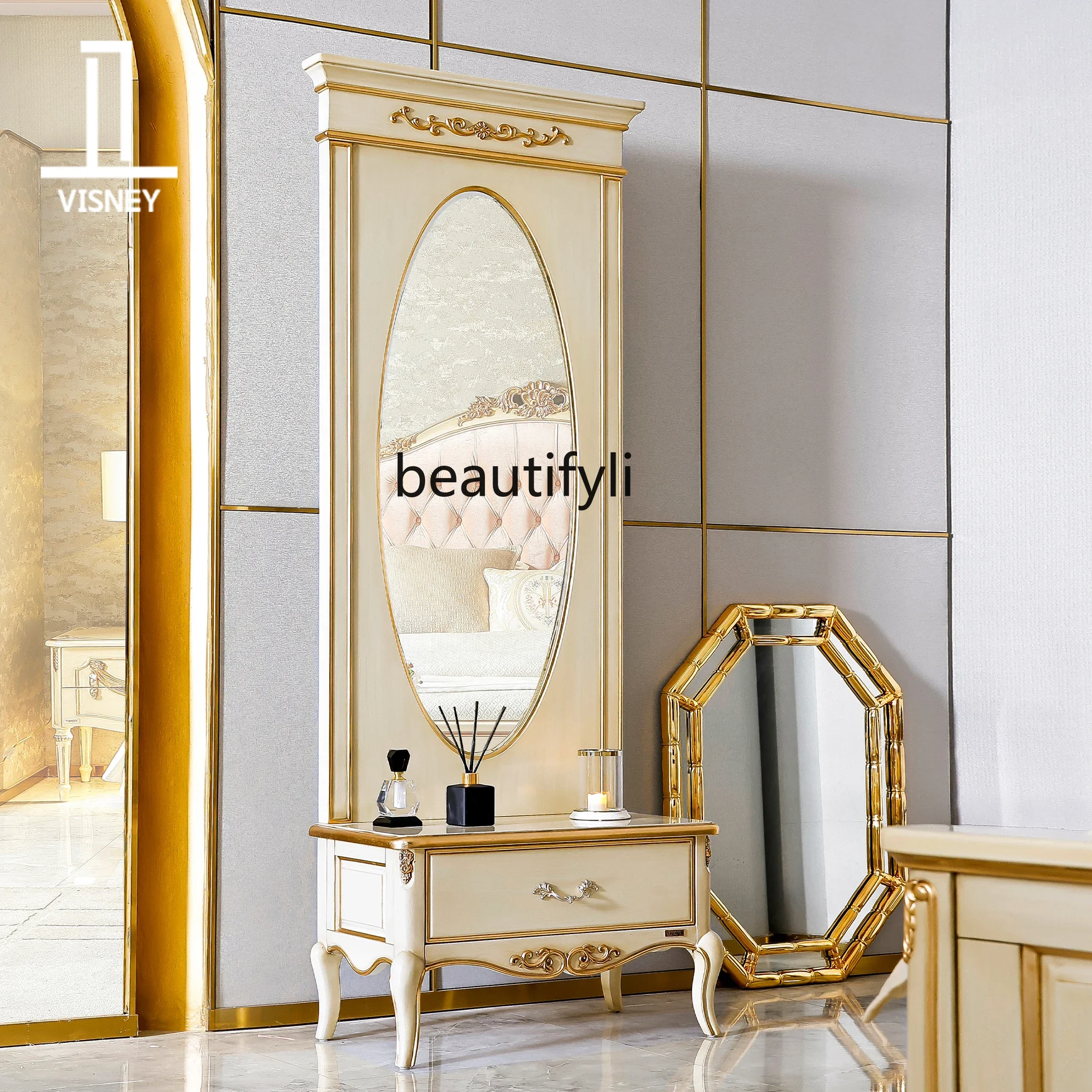 

B06 Court retro small French full-length mirror American light luxury modern European solid wood storage makeup mirror