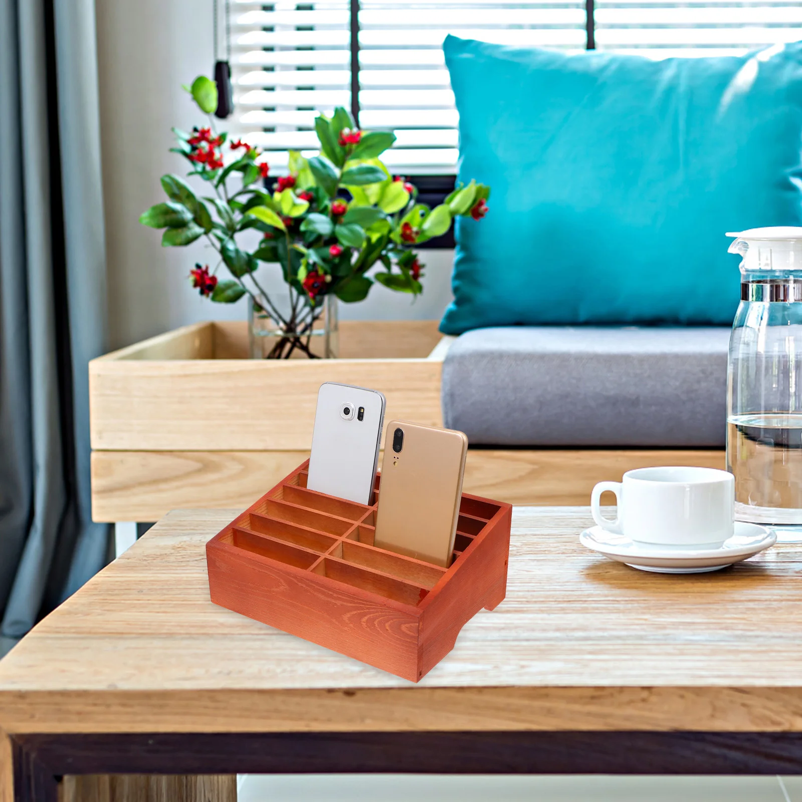 

12 Grids Wooden Mobile Phone Storage Box Cellphone Multi Holder Organizer Cute Stand for Desk Basket Classroom