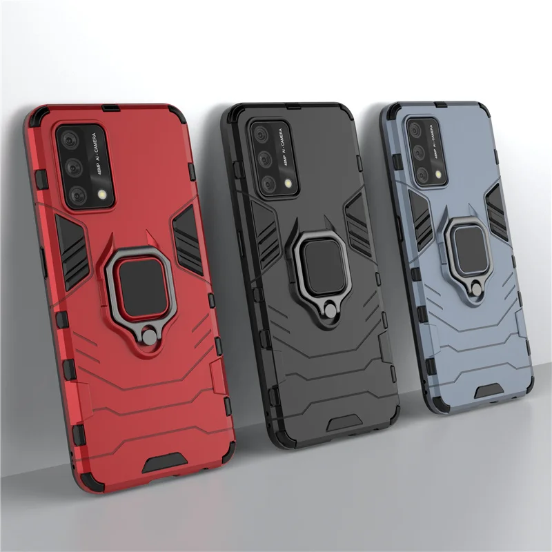 Shockproof Armor Case For OPPO A8 A31 A15 A52 A72 Stand Holder Magnetic Car Ring Back Cover For A54 A55 A74 A93 A94 Realme 8 Pro