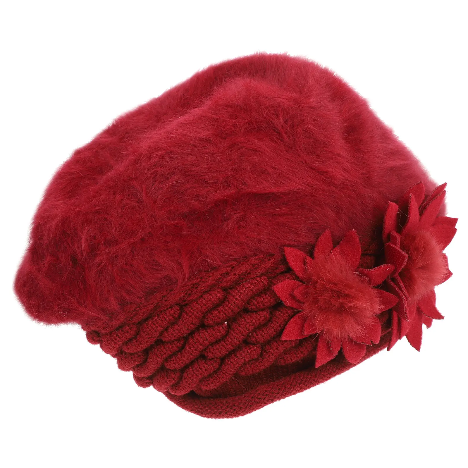 

Flower Beret Charming Design Hat Knit for Women Outdoor Warm Flowers Activities Pom Beanie Floral Knitted Hats Trucker