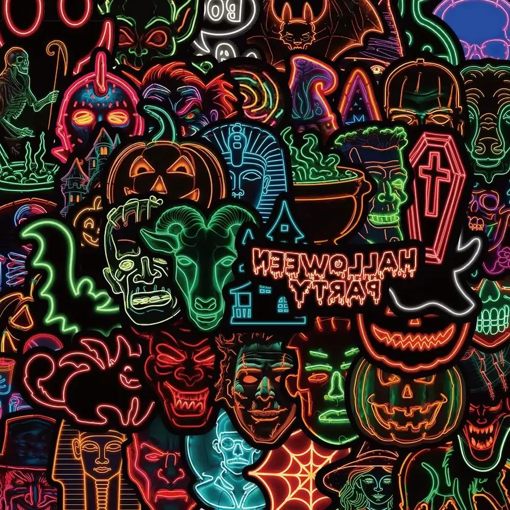 50PCS New Neon Halloween Sticker Pack Cartoon Creative Anime iPad Luggage Chair Decoration Waterproof