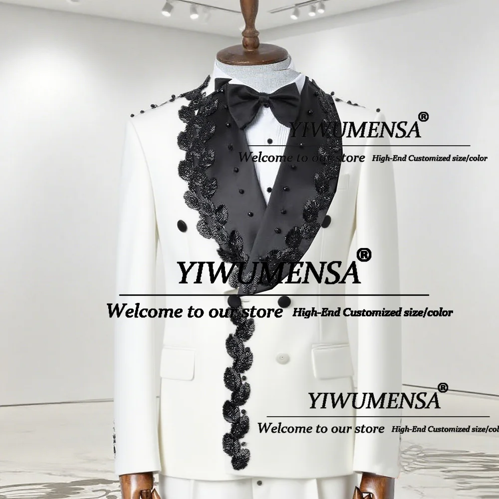 

Exclusive Beaded Embroidered Suits Men 2 Pieces Double Breasted Groom Party Blazers Customized Shawl Label Man Banquet Tuxedos