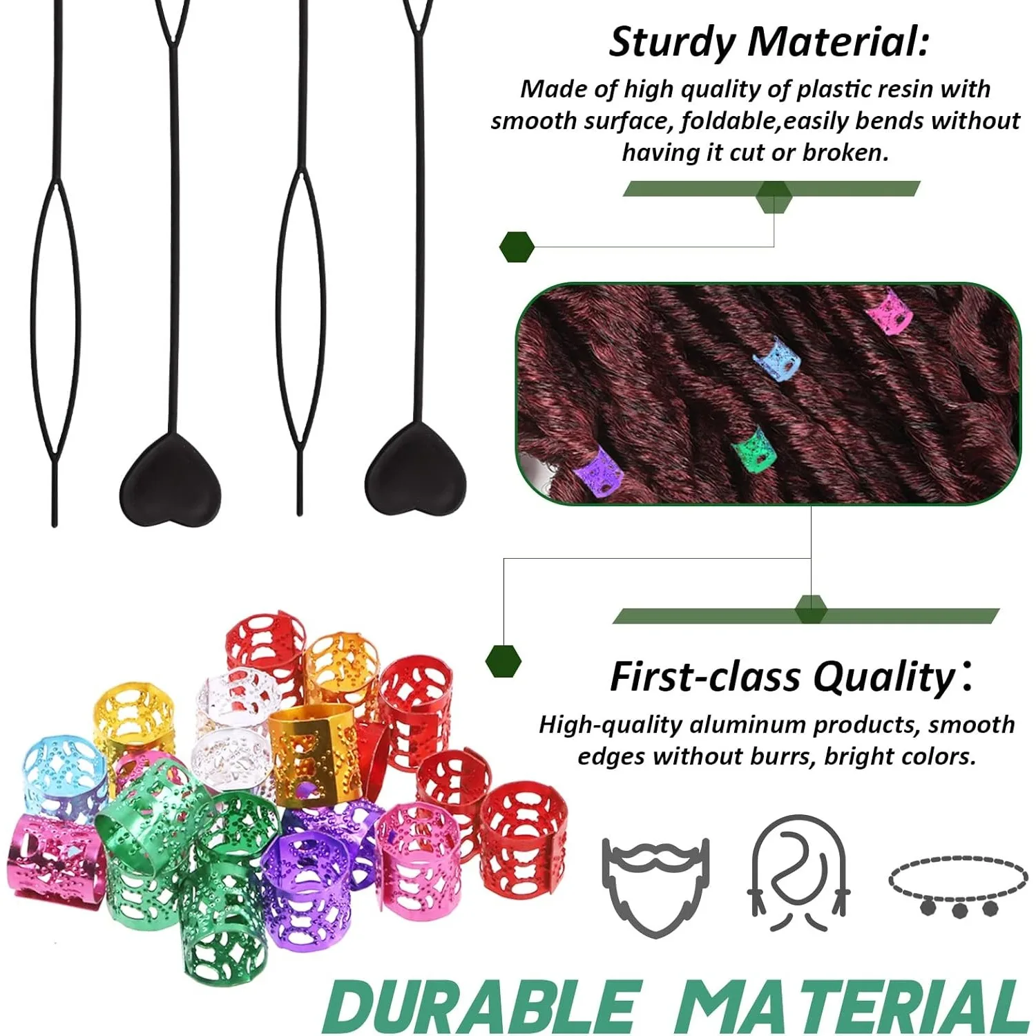 281 unids/bolsa Kit surtido de cuentas para el cabello incluye rastas, bandas de goma y Anillo para el cabello para trenzado de cabello, joyería DIY