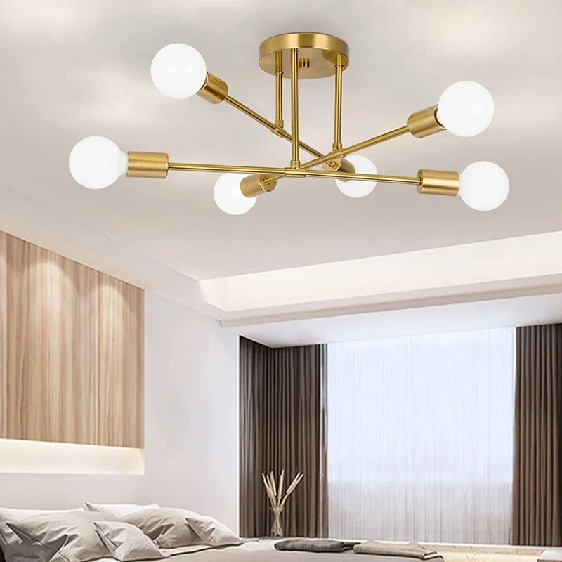 6 Heads Black/White/Gold Ceiling Lamp Modern Simplicity LED Ceiling Pendant Light E27 Lamp Base Home Room Decor Lighting Fixture