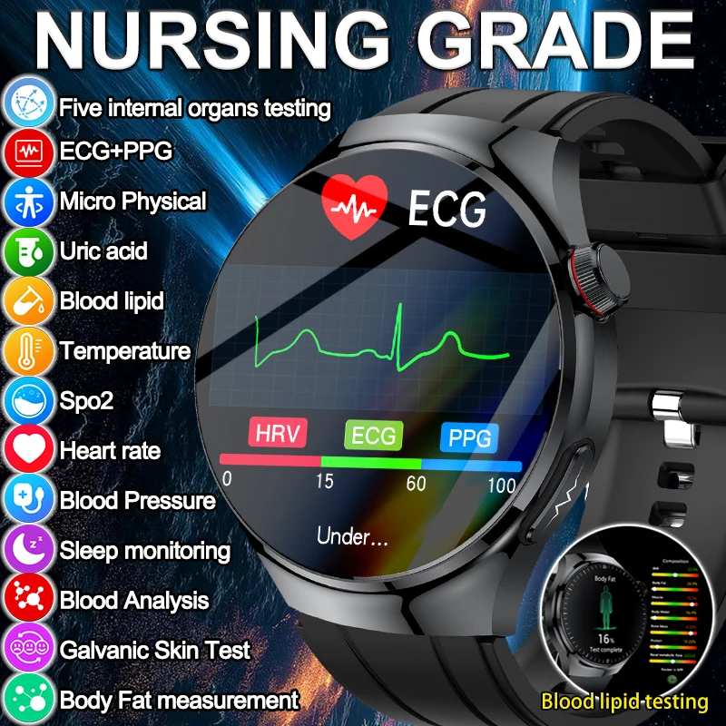 2026 New For Health AI Diagnosis Uric Acid Smart Watch Men ECG+PPG Blood Lipids Blood pressure HD BT Call Fitness Smart Watch