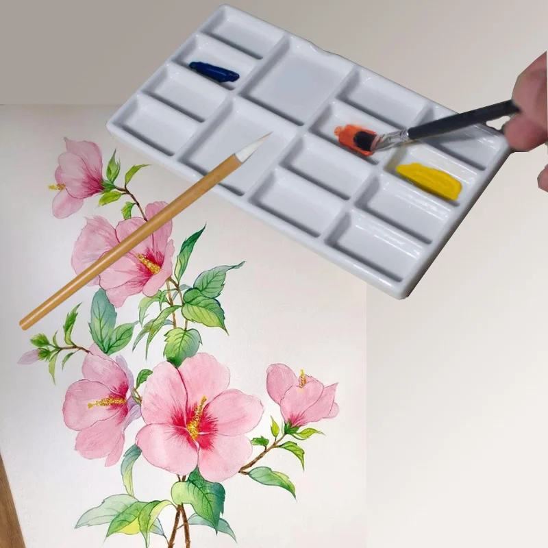 14 Well Ceramic Palette Easy To Clean Not Easy To Penetrate Pigments for Outdoor Sketching Students Practice Color Adjustment