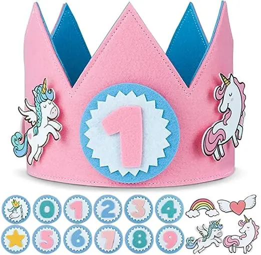 Unicorn Birthday Crown Birthday Kids Crown Girl Interchangeable Numbers from 0-9 Unicorn Crown Gift for Kids Birthday Decoration