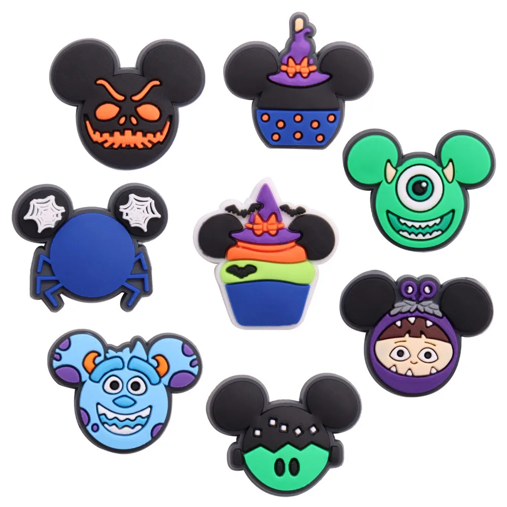 1-8PCS Cartoon Miniso Disney Mickey Head Monster Cupcake PVC Shoe Charms Sandals Shoes Decoration For Clogs Pins Holiday Present