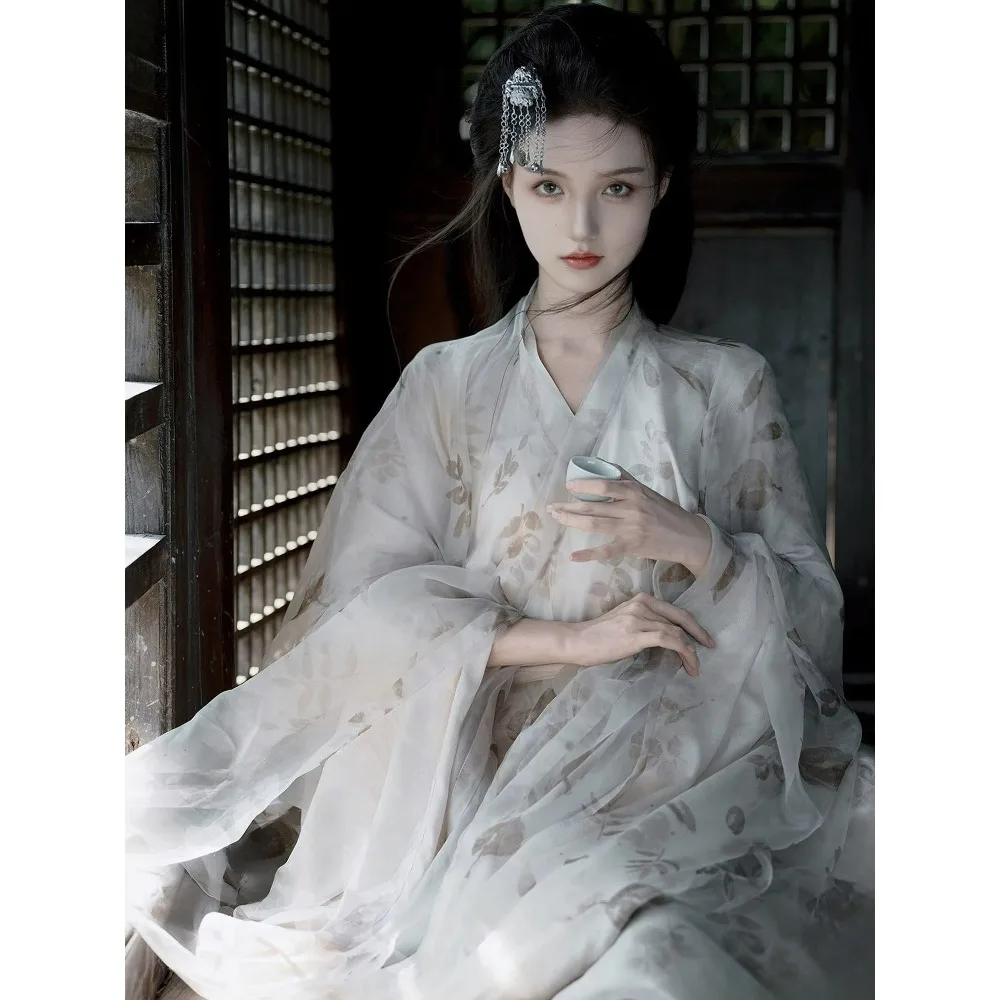 Spring Autumn Tang Dynasty Hanfu, women's chest-length balsam skirt, large-sleeved shirt and thin style, daily Han element suit