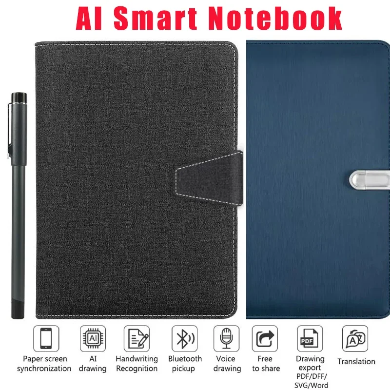 AI Notebook Digital Pen Smart Pen Schreibset inklusive Smartpen Smart Sync Pen A5 PU-Leder-Notizbuch wiederverwendbares Schreibtablett