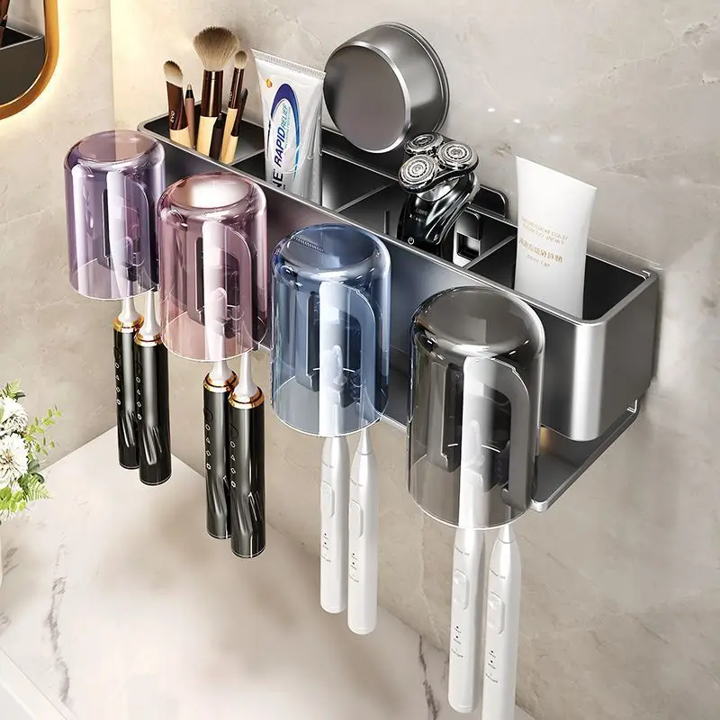 Toothbrush and Toothpaste Cup Holder, Wall-Mounted, No Drilling, Bathroom Rinse Cup, Storage Rack for Home