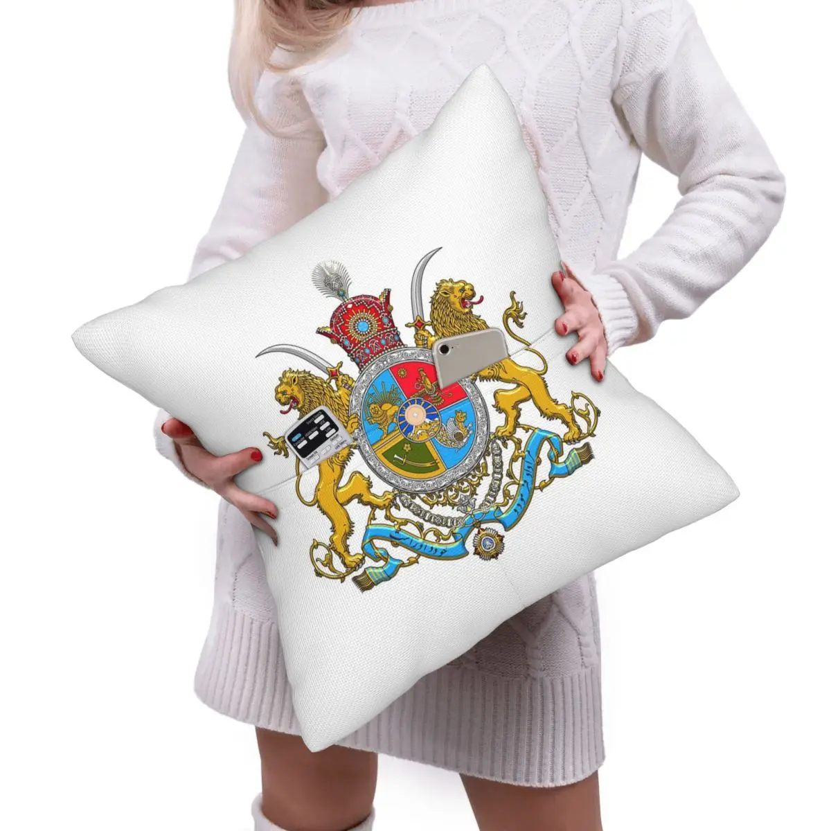 Iran Flag Emblem Persia Sun Lion Square Linen Pillowcase Cushion Cover Polyester Decor Bed Home Comfort Throw Pillow