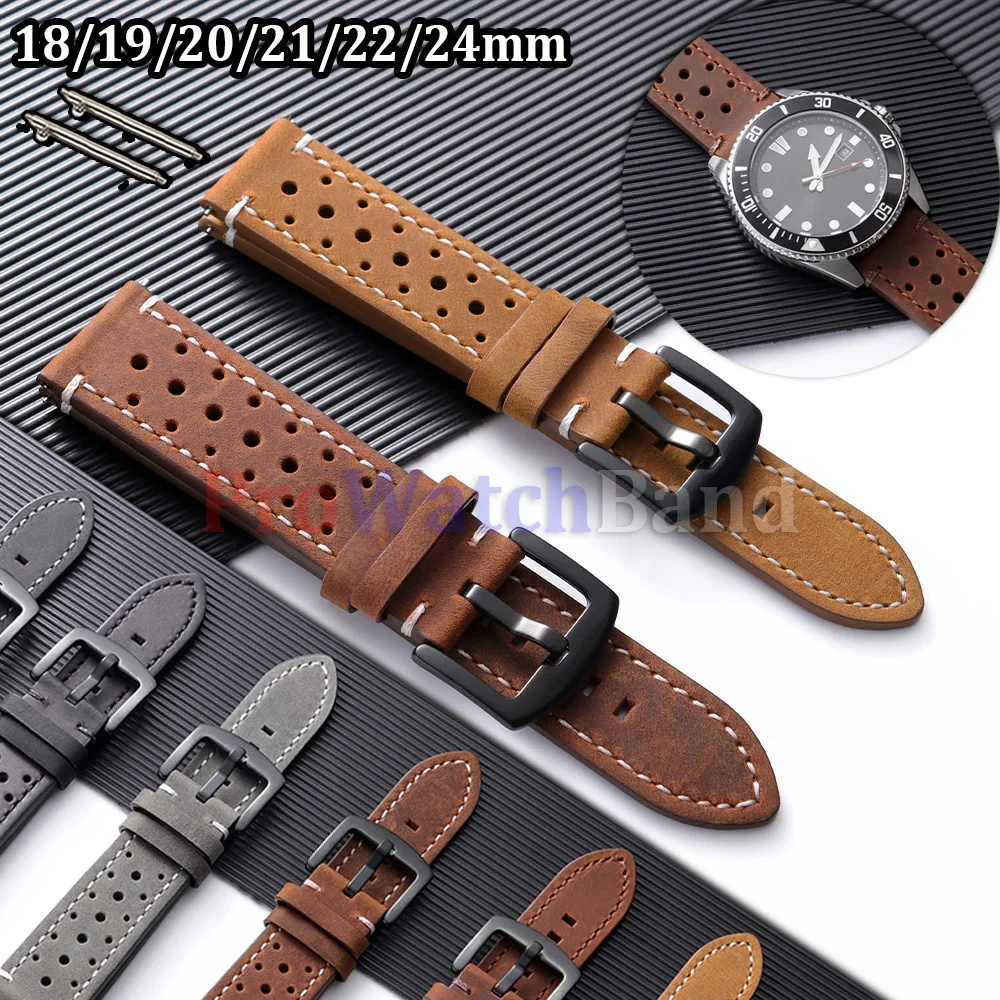 

Quick Release Breathable Porous Watch Band Handmade Italian Style Strap 18mm 19mm 20mm 21mm 22mm 24mm Vintage Brown Wristbelts