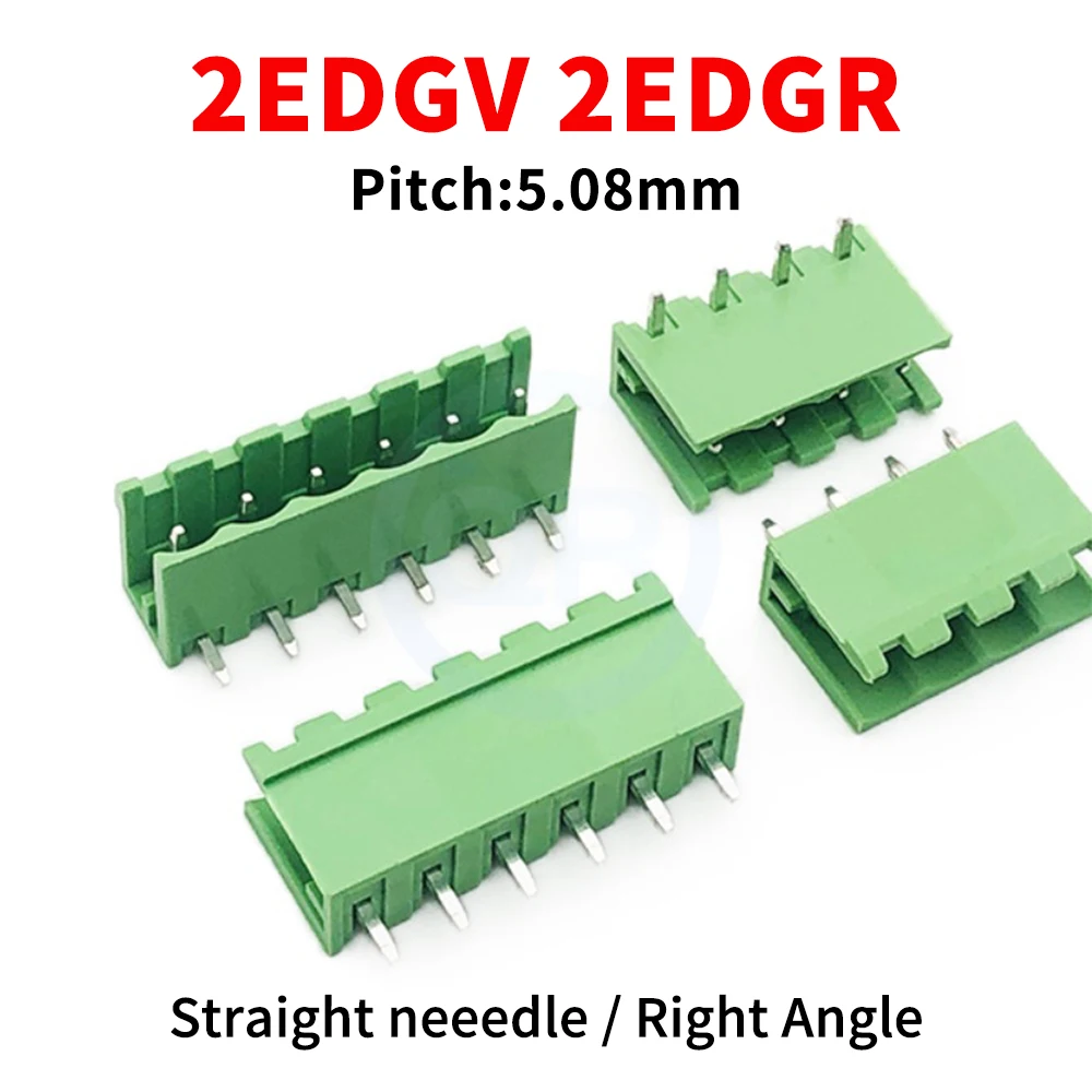 Phoenix-style 2EDGV/2EDGR 5.08mm Open-Screw Pluggable Terminal Block Set, Straight/Right Angle Pin 2-24P 15A PA66 V0 for PCB