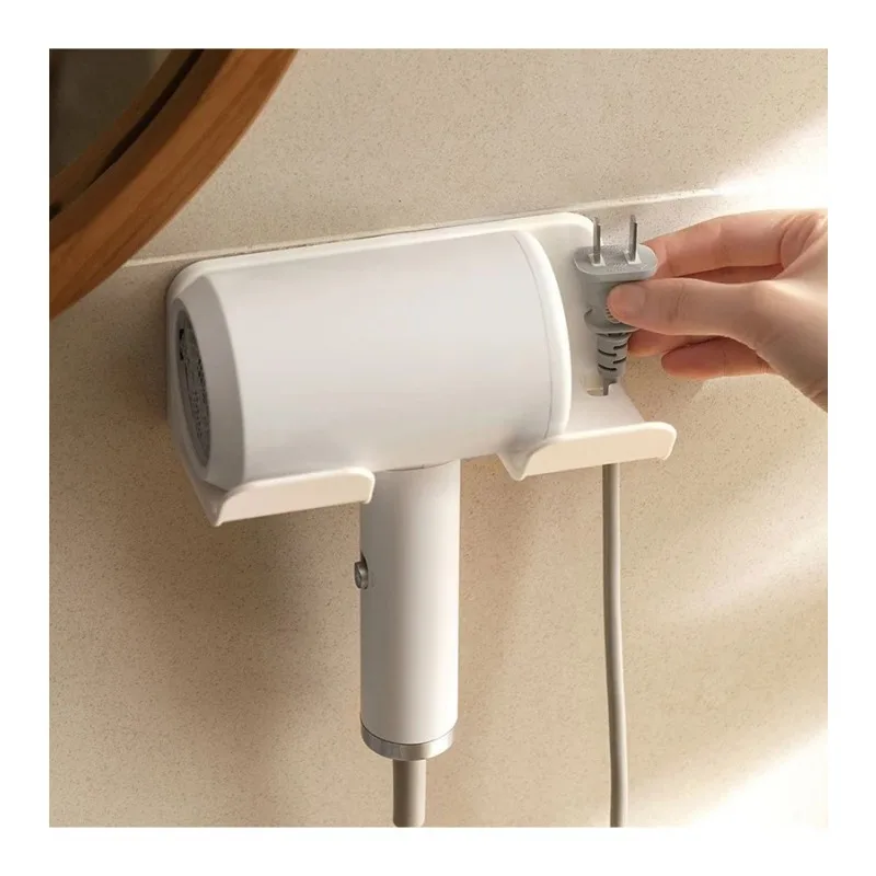 Wall mounted hair dryer bracket, non perforated hair dryer bracket, hair dryer storage rack, white, black image 3