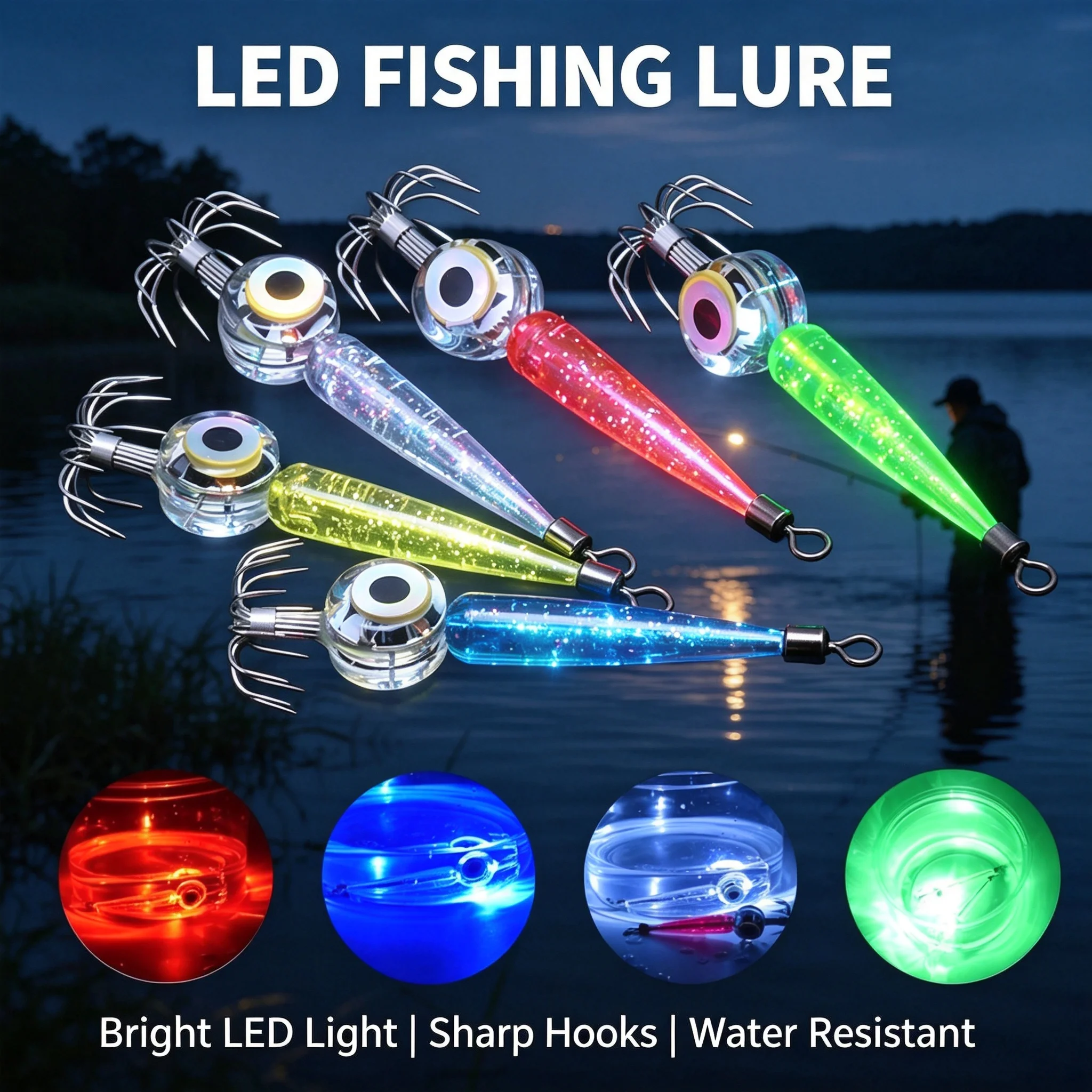 LED Glowing Squid Jig Hook Boost Catch Rate Day & Night Underwater Flashing Electronic Lure Multi-Color Light Waterproof