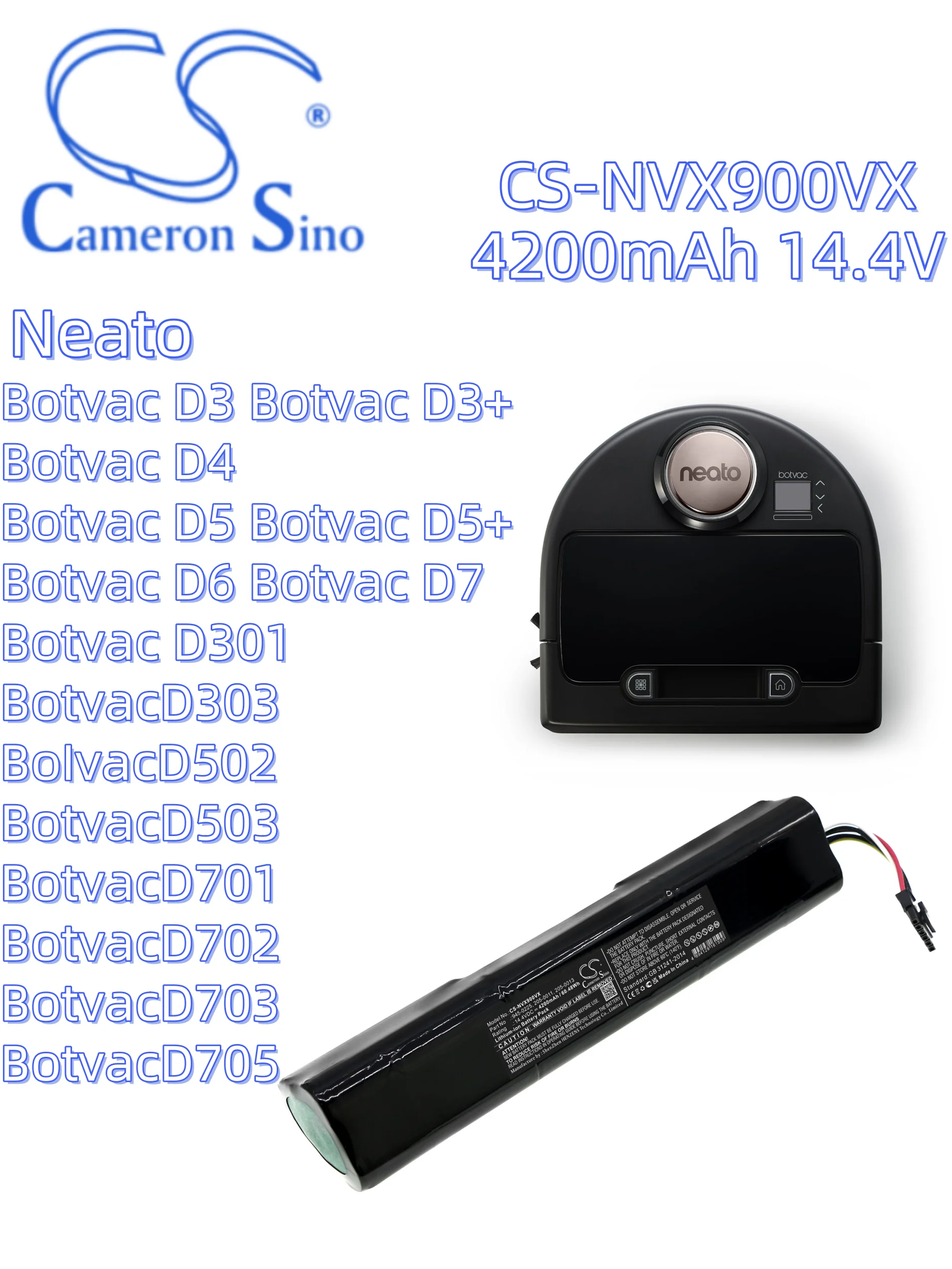 

battery Cameron Sino batteries Vacuum 4200mAh CS-NVX900VX Neato Botvac Connected, D3, D3+, D4, D5, D5+, D6, D7, D301, D303,D502