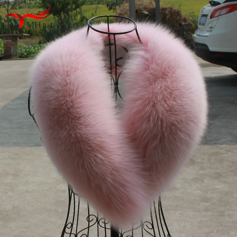 Winter Real Fox Fur Collar 100% Genuine Natural Pink Scarf Scarves Women Large Size Wraps Neck Warmer Luxury Furry Shawl Female