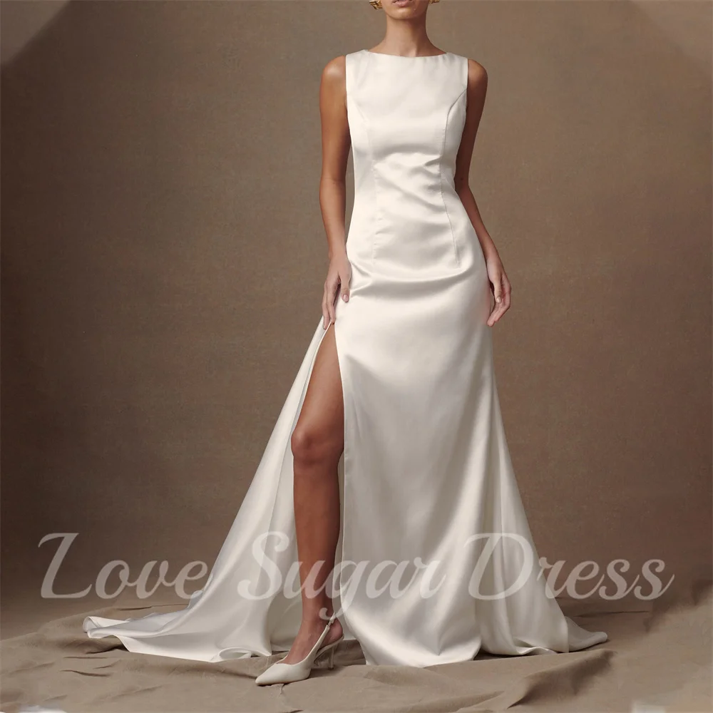 

Modern Mermaid Wedding Dress Elegant Satin Long Bridal Gowns Pleated High Slit Bride Dresses Customsized robe de mariée