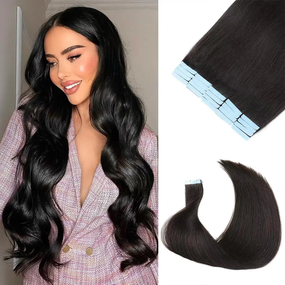 Tape In Hair Extensions Human Hair Straight Color 1B 100% Remy Skin Weft Adhesive Glue On For Salon High Quality for Woman