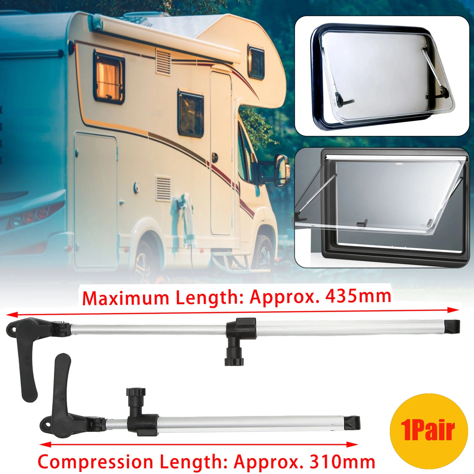 

1 Pair 310mm Polyplastic Aluminium Alloy Window Support Rod Caravan Motorhome For RV Camper Window Auto Stay Lever Lock