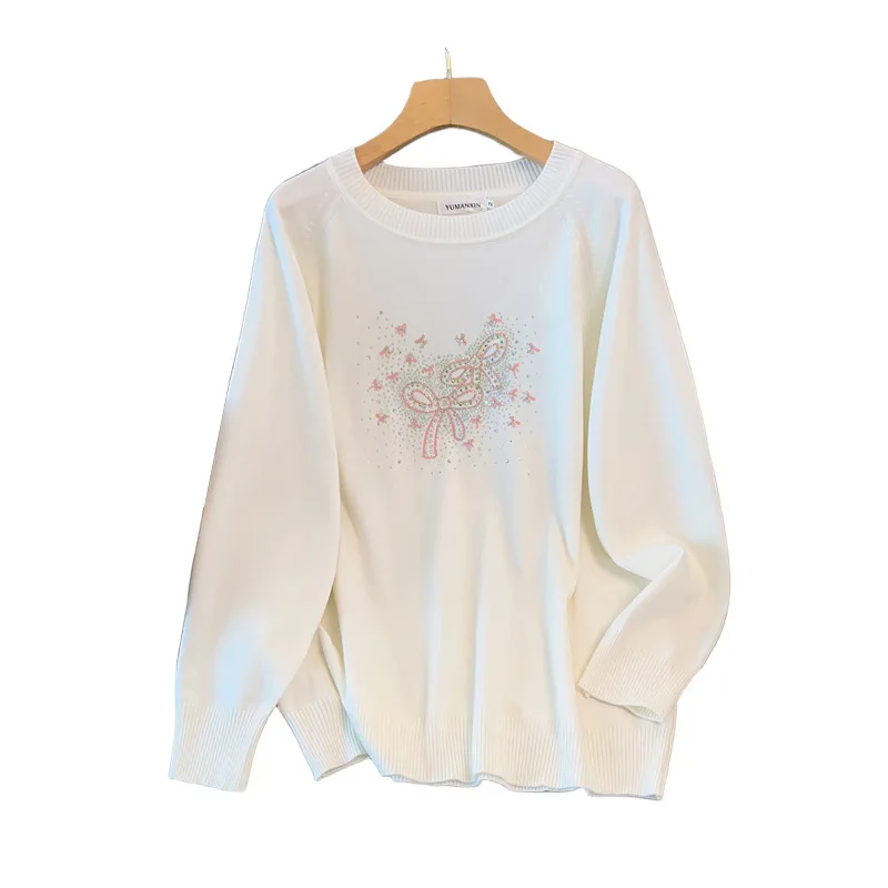 170kg plus size busto feminino 160 outono solto o-pescoço manga comprida pulôver camisola de malha preto branco 4xl 5xl 6xl 7xl 8xl 9xl