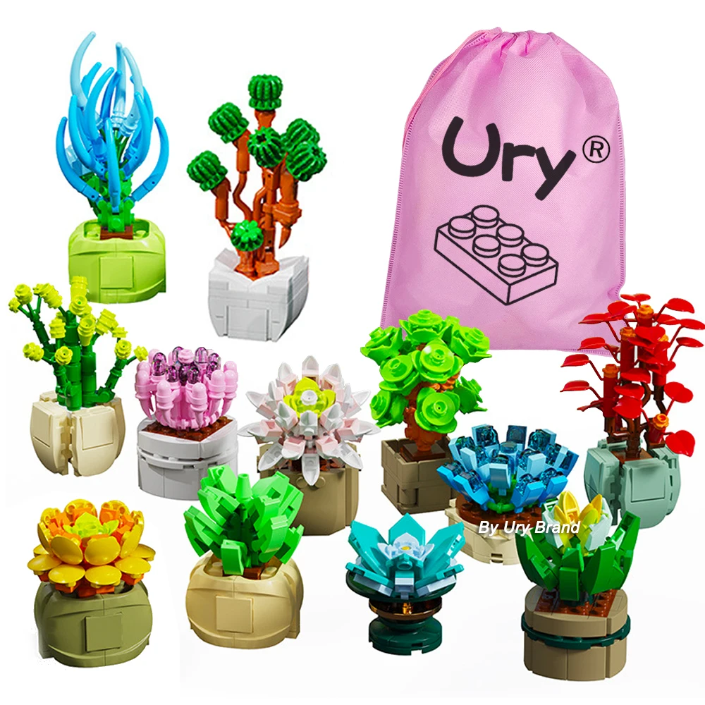 Flower Bouquet Friends Creative Desktop Succulent Plants Bonsai Decoration MOC Model Building Blocks Toys for Girls Gifts