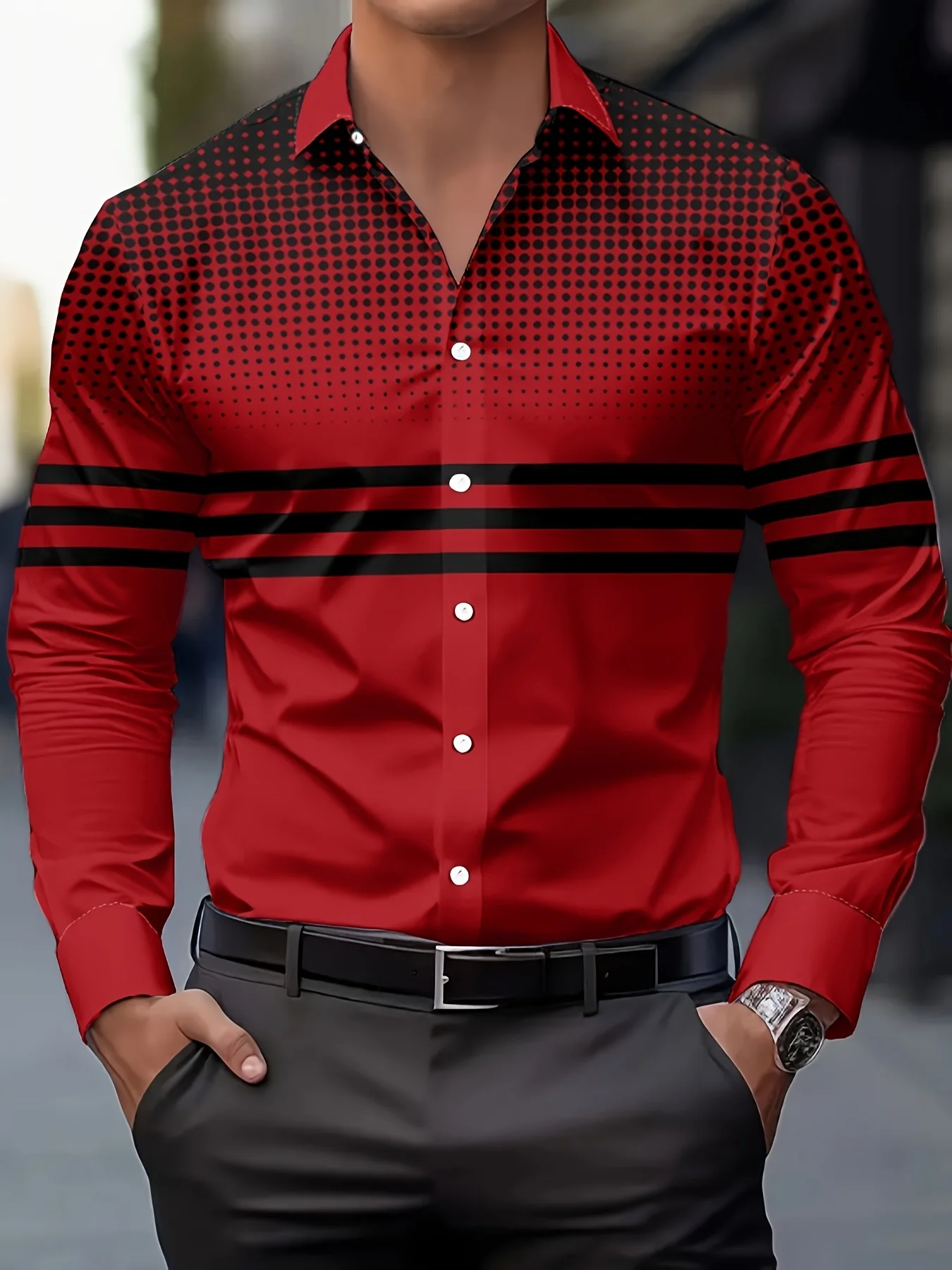 Men's Casual Dress Shirt with Modern Striped Design Regular Fit Long Sleeve Button-Up, Machine Washable for Spring Fall Office