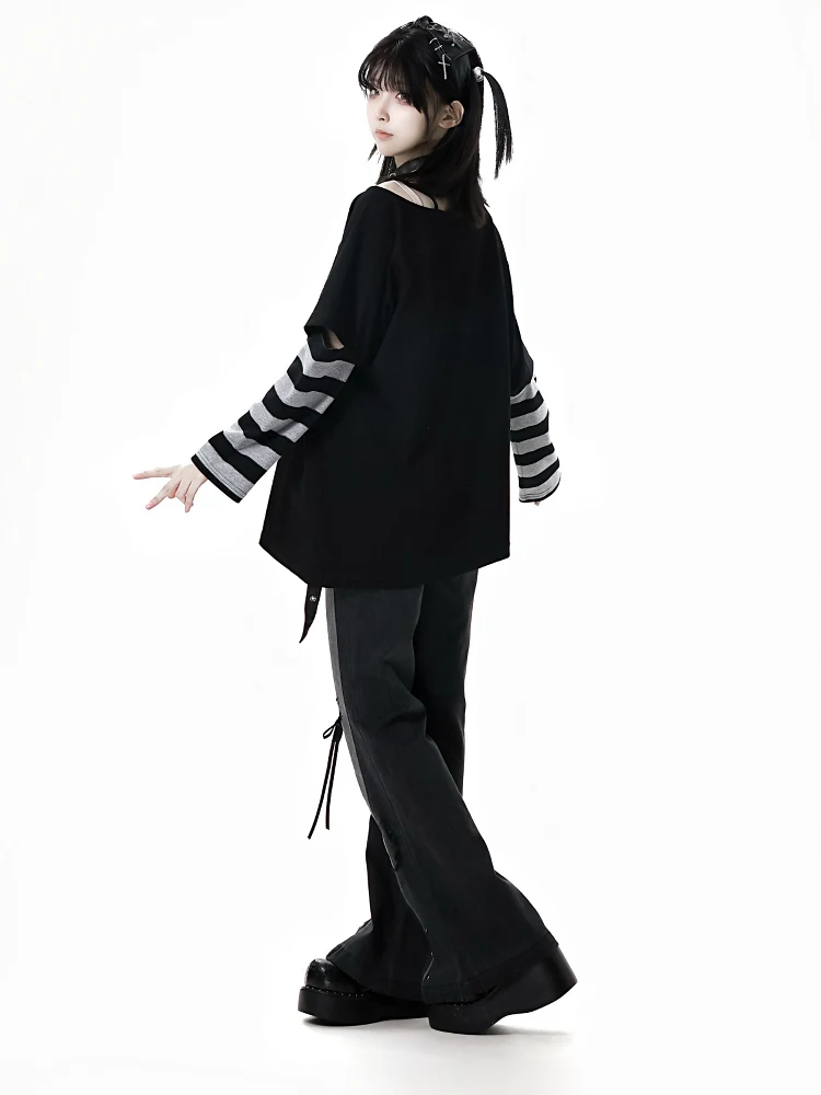 2025 Summer New American Retro Style High-waisted Denim Pants Slim Fit Strap Splicing Irregular Waist Seal Jeans Women's Clothes