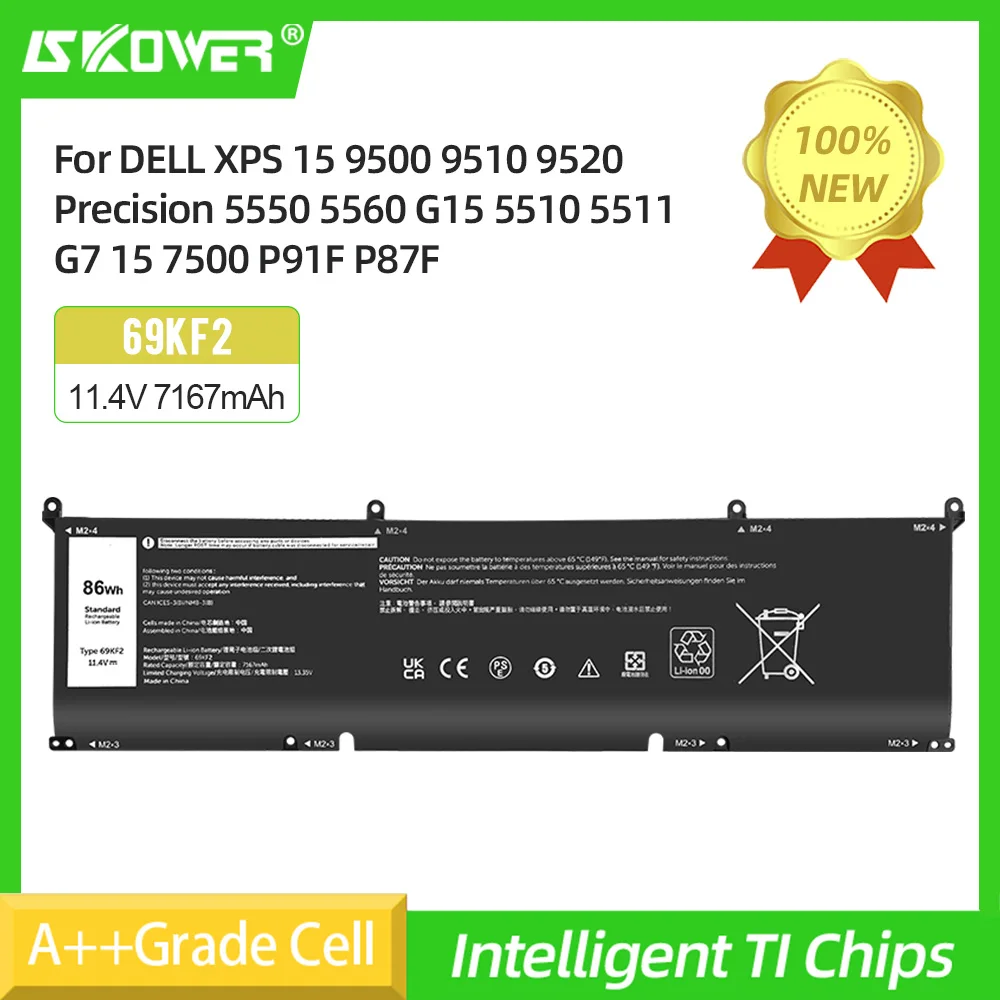 

69KF2 P91F P87F Battery for DELL XPS 15 9500 9510 9520 9530 Precision 5550 5560 G155510 5511 5520 5515 5521 G7157500 86WH