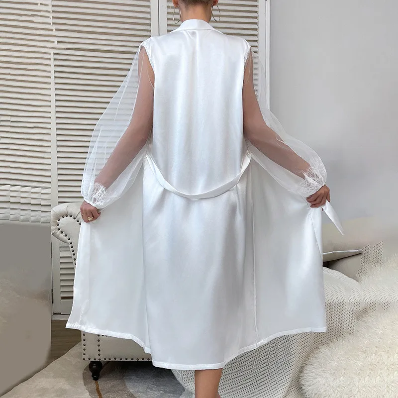 Wedding Dresses Fashion Silk Satin Shower Robe For Women Thin Spring Summer Bathrobe Female Long Sleeve Kimono Morning Robes
