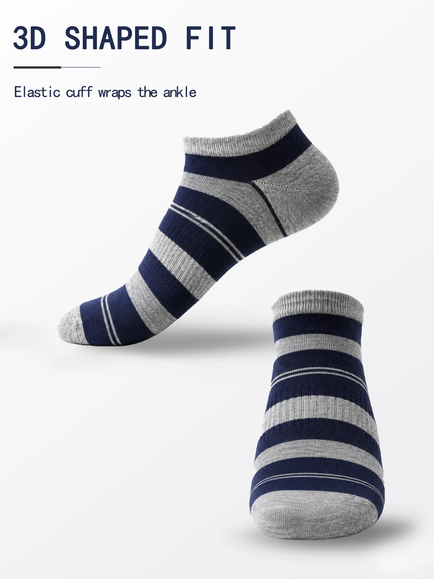 1/3/6 Pair Men's Blue Grey Striped Ankle Socks Breathable Cotton Cushioned Low Cut Running Sports Non Slip Moisture Wicking Gift - view 4
