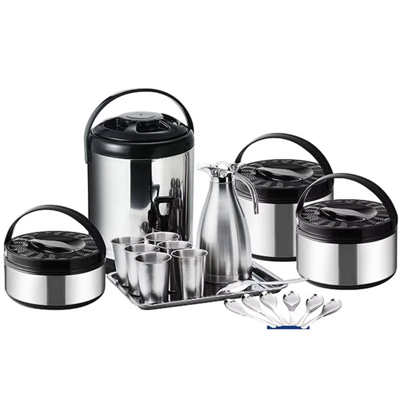 

19PCS Camping Dinnerware Kit Outdoor Stainless Steel Kitchen Food Warmer Casserole Set Family Water Kettle Pan Picnic Tableware