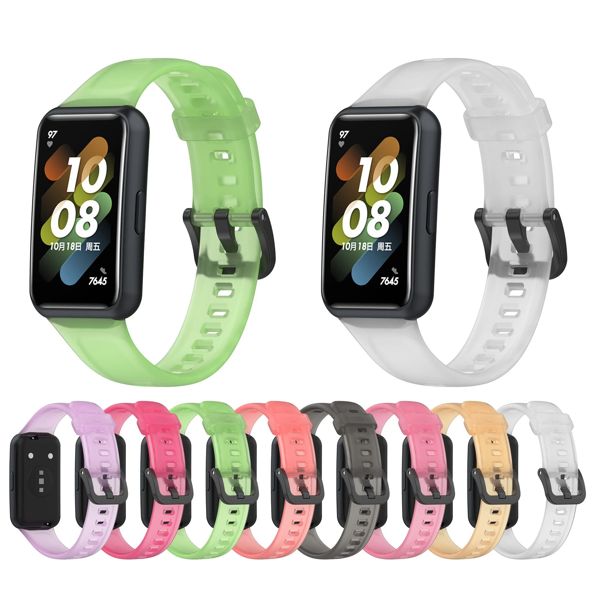 بدلة حزام ساعة بلون هلامي شفاف لساعة Huawei Watch Band7 حزام ساعة سيليكون شفاف أنيق