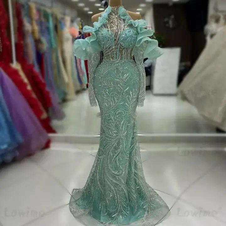 

Изумрудно-зеленое вечернее платье с рюшами и открытыми плечами, классическое, на заказ, с длинными рукавами, фасон «русалка», с кристаллами и пайетками, для выпускного вечера