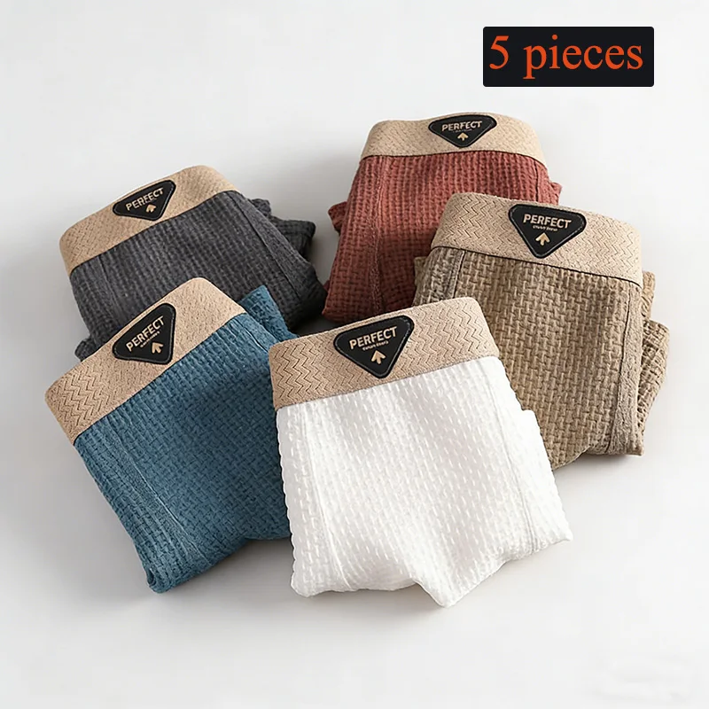 

Простой и повседневный комплект мужского нижнего белья из 5 предметов, удобные и дышащие, всесезонные мужские трусы.