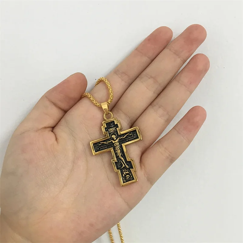 New Christian Orthodox Crucifix Jesus Cross Pendant Necklace Prayer Big Pendant Jesus Cross Pendant Men Women Jewelry Wholesale