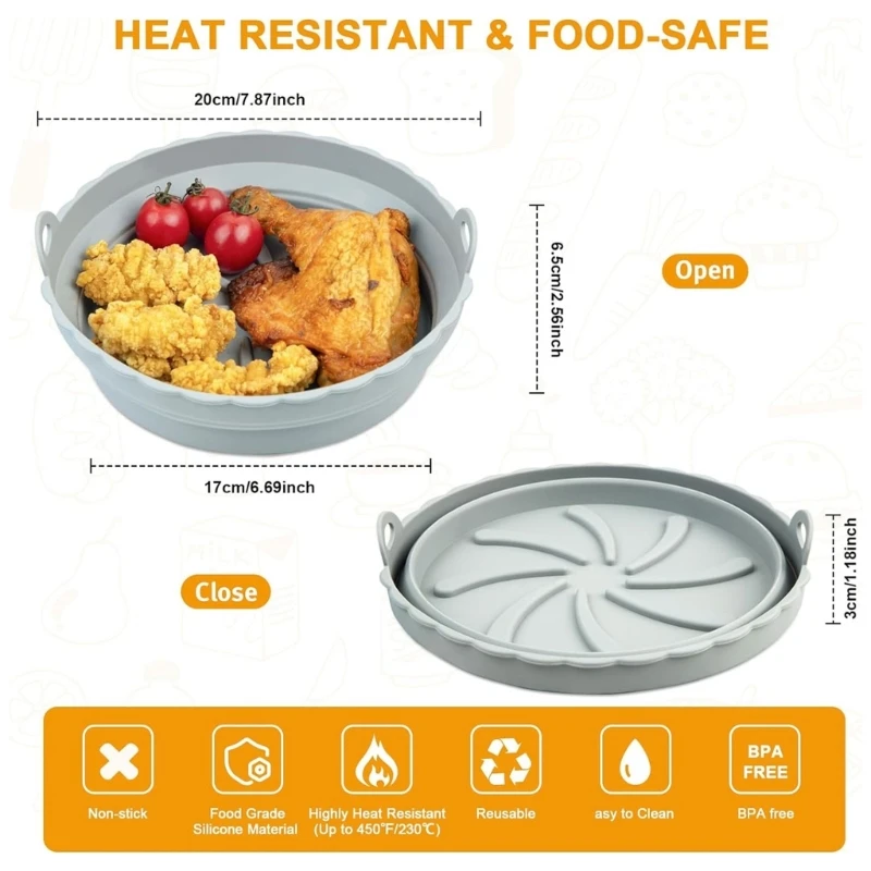 M2EE 2Pcs Silicone Air Fryer Liners Reusable Air Fryer Pots Air Fryer Accessories Air Fryer Inserts for Oven Microwave images - 6