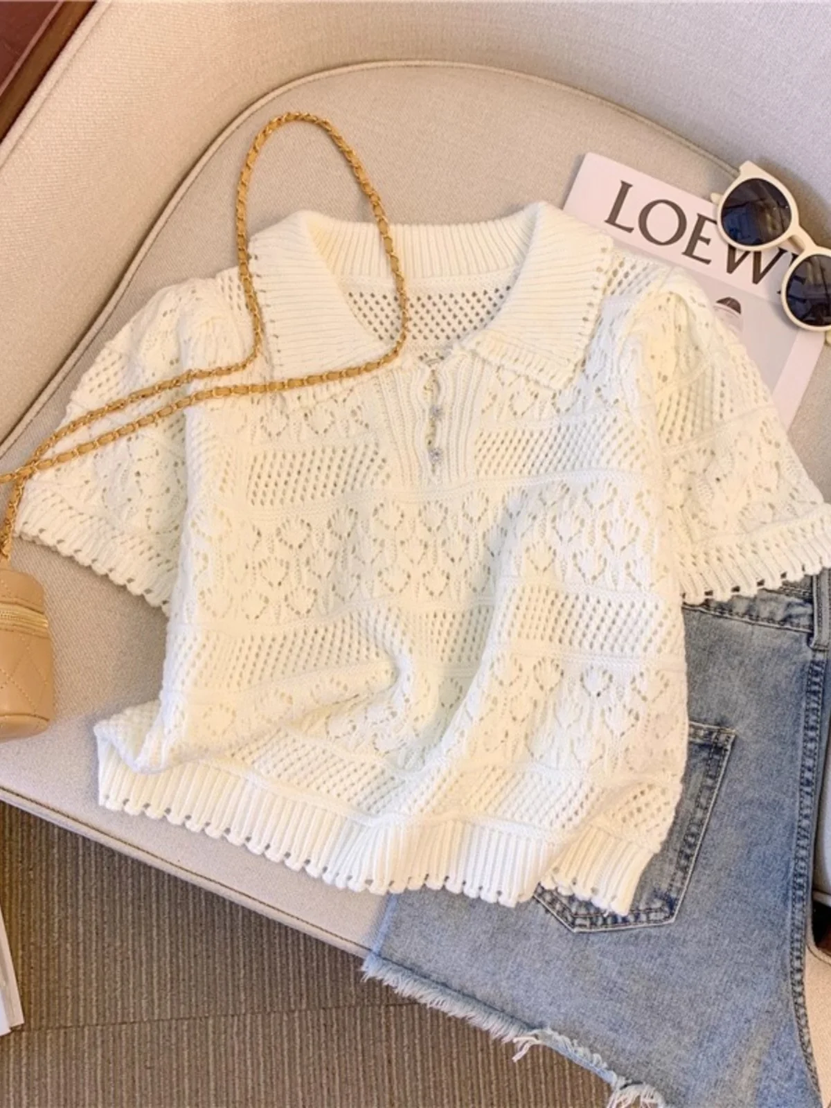 

Летний уникальный ажурный вязаный свитер, женская милая свободная футболка Ne, тонкий топ из полиэфирного волокна, длинный све