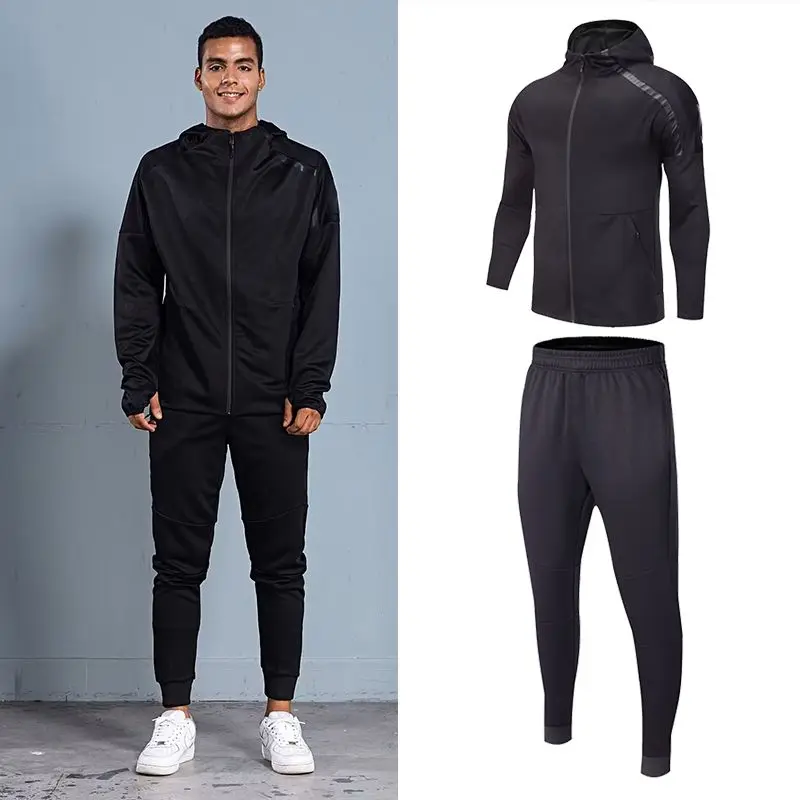 Men Hooded Sports Tracksuit Autumn Winter Running Training Outdoor Fitness Cycling Long Sleeve Two Piece Outfit view 5