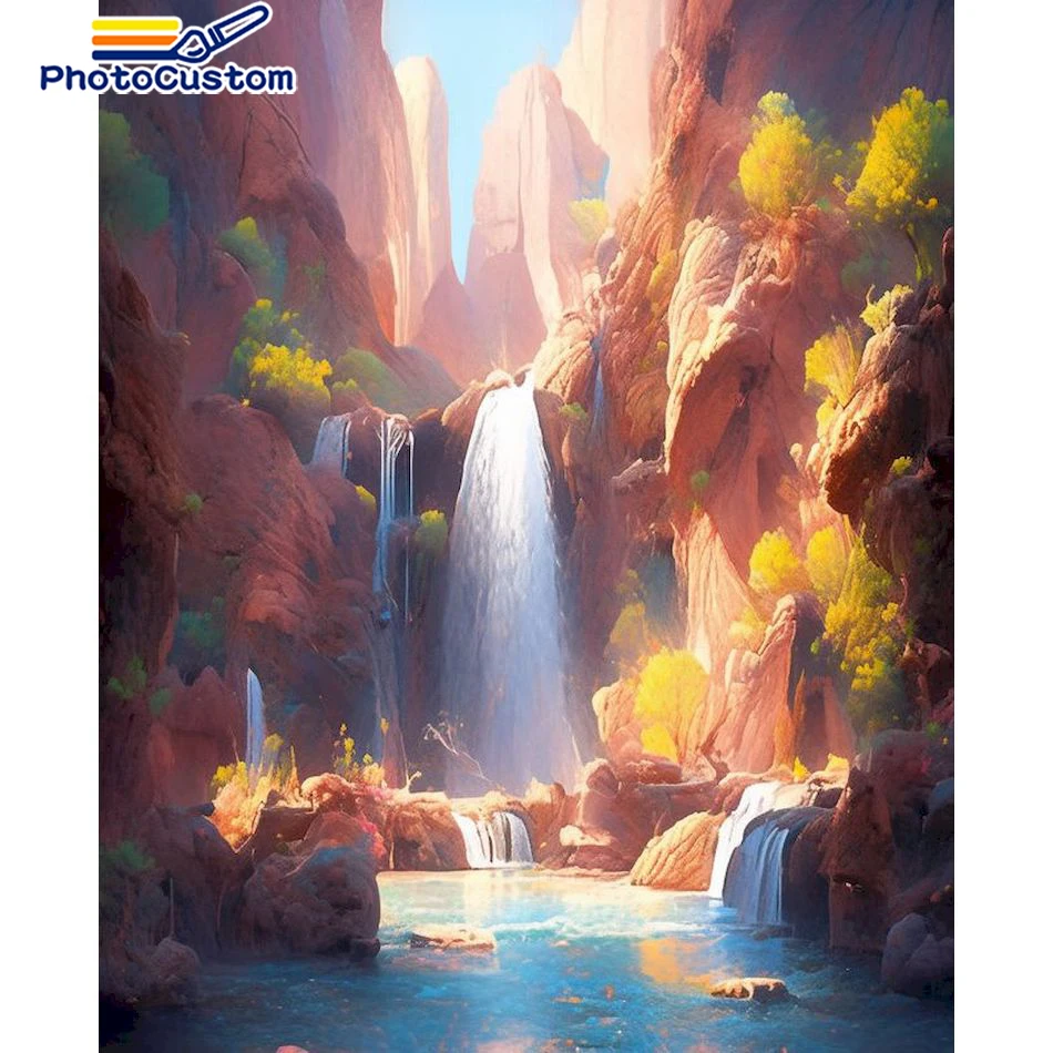 

PhotoCustom 5D DIY Diamond Painting Full Round Diamond Embroidery Waterfall Landscape Cross Stitch Mosaic Hobby Home Decor New