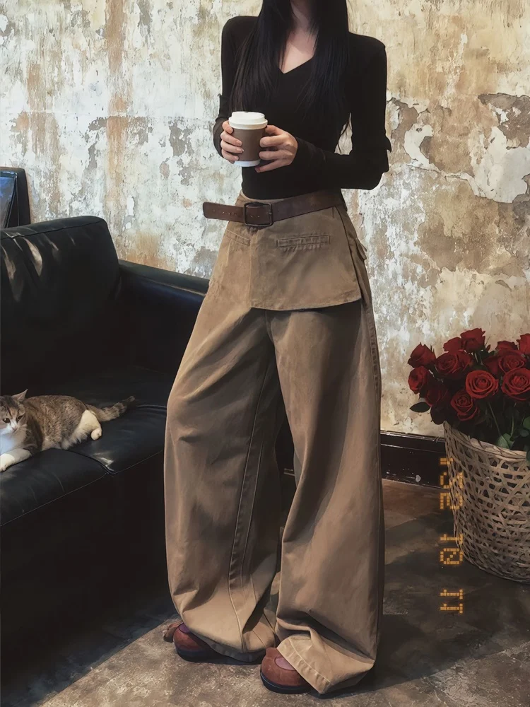 

Американские ретро-джинсы-брюки в стиле русалки с высокой талией, потертые, на молнии, всесезонные, женские, модные, больших размеров