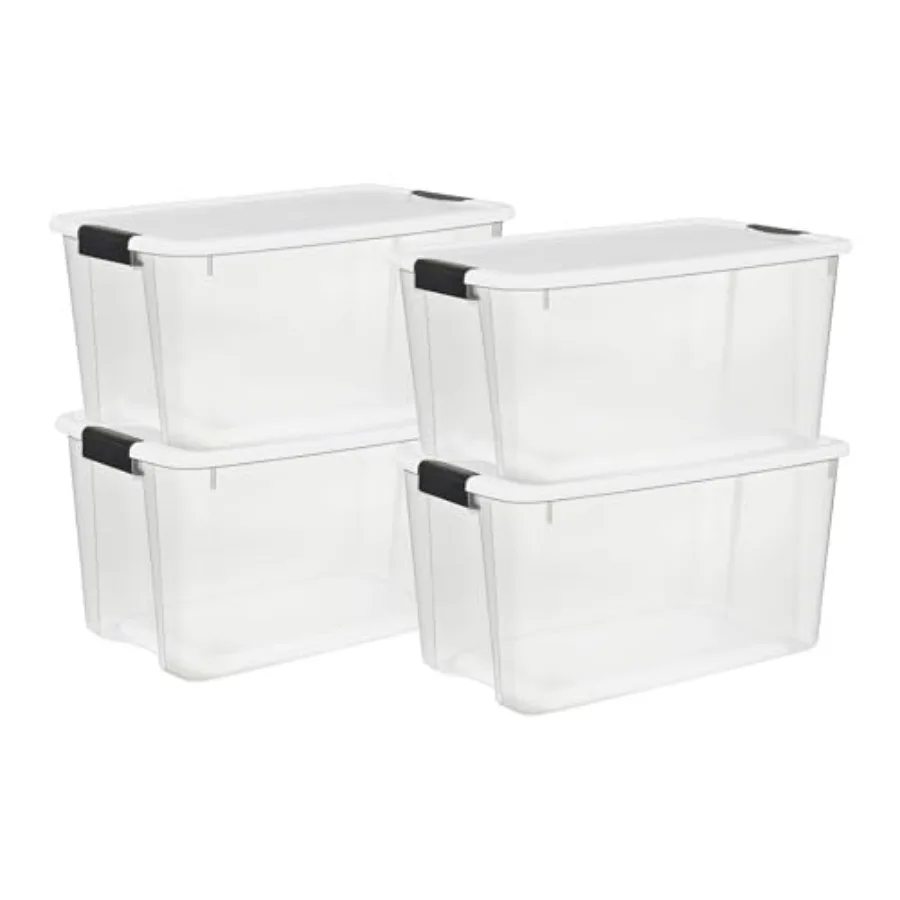 

4 Pack Ultra Latching Box, Storage Bins with Lids, Clear Plastic, - Heavy-Duty Organizing Containers for Closet, Bathroom, and
