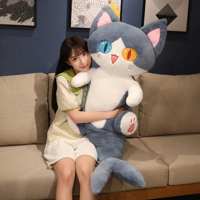 

135cm Big Lovely Transform Blue Shark Cat Plush Toys Stuffed Cute Different Pupils Cat Doll Animal Pillow Soft Cartoon Kids Gift