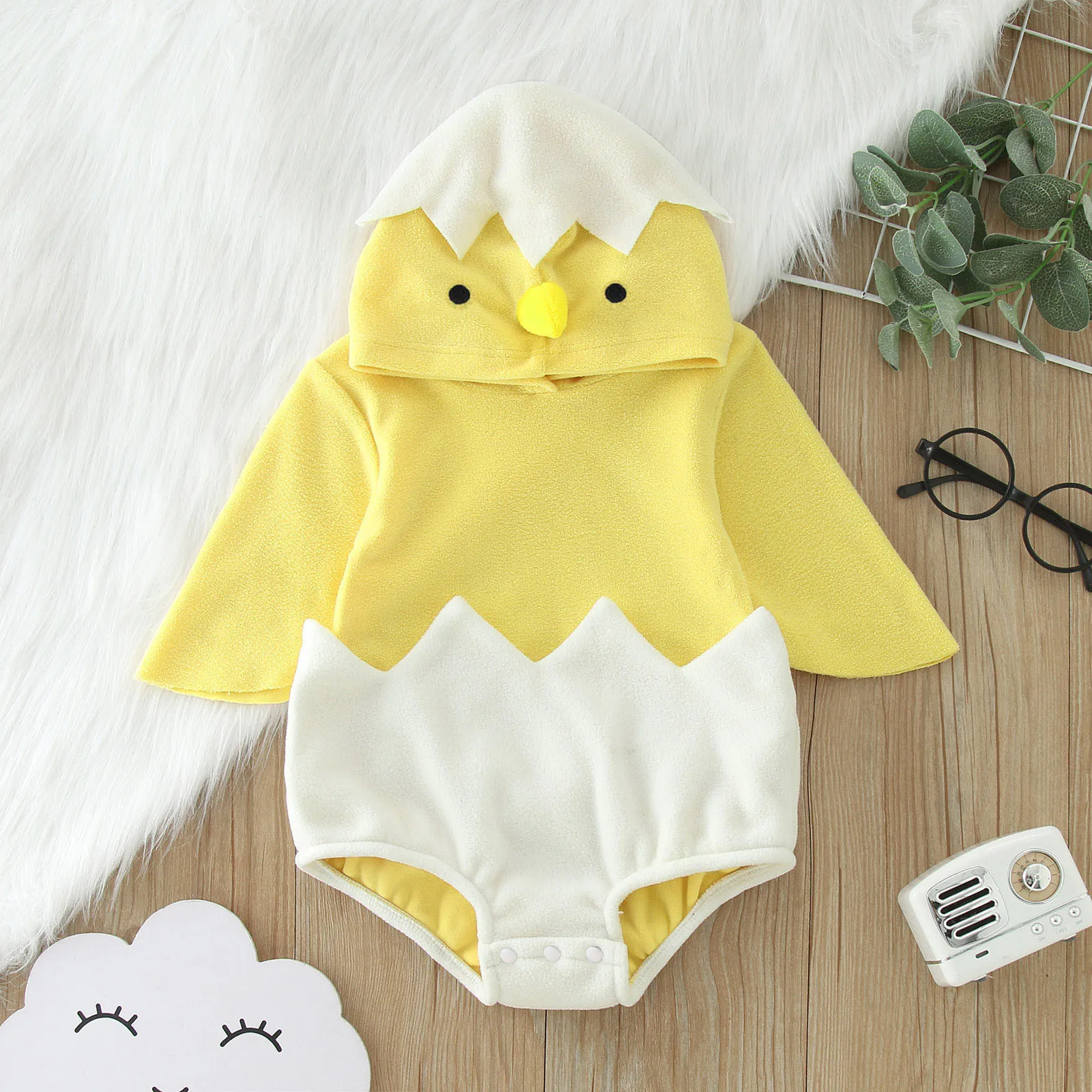 Umorden disfraz de pollo pequeño de concha para recién nacido, ropa de Pascua, Pelele con capucha para bebés, niñas, niños, 6-12M, 12-24M