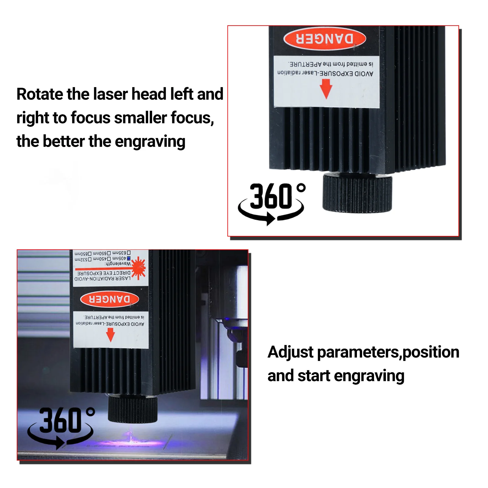 Laser Engraving Module 3PIN Interface Focusable Engraving 450nm 500mw Module Head 12V Blue Violet Light Adjustable Focus